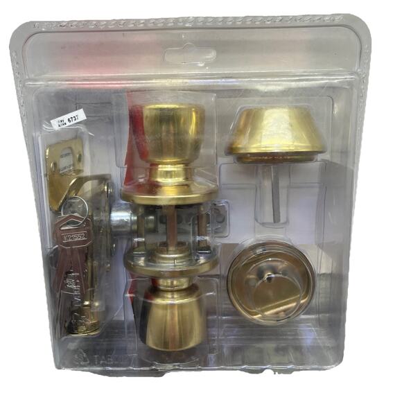 RELIABILT Deadbolt Gallo Polished Brass Keyed Entry Door Knob Combo. {105}. - Picture 2 of 13